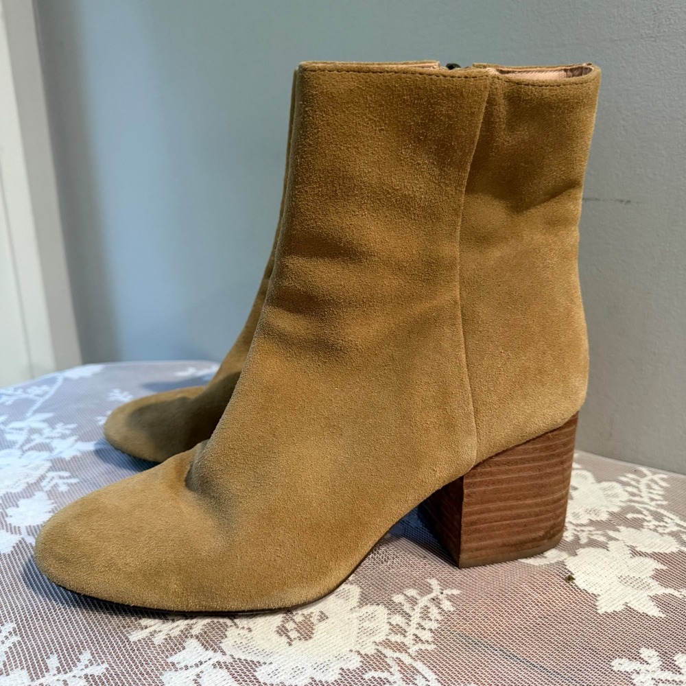 J.Crew Sadie Ankle Boots Womens 9 Tan Suede Block Heel Good K0039 Round Toe